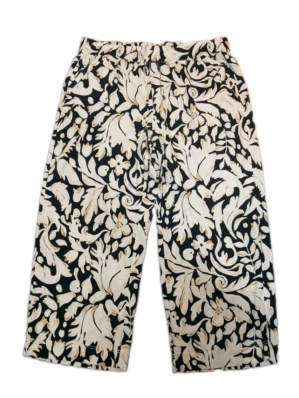 Lane Bryant Black Floral-Print Wide Leg Pants Linen Blend Size 20